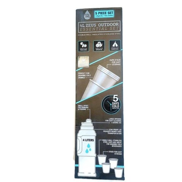 TAL 4L Zeus Outdoor Essential 5 Piece Set 4L Bottle With 4 12oz Stainless Steel - Picture 7 of 7
